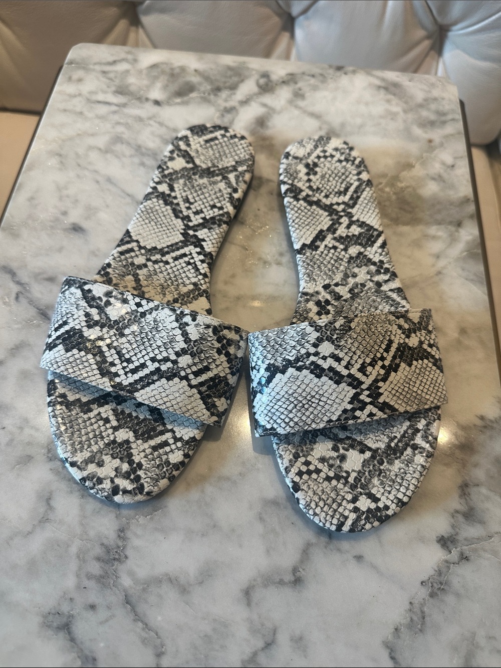 SHEIN Black and White Snakeskin Slide Sandals
